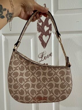 Guess Beige Taupe Signature Logo Shoulder Bag
